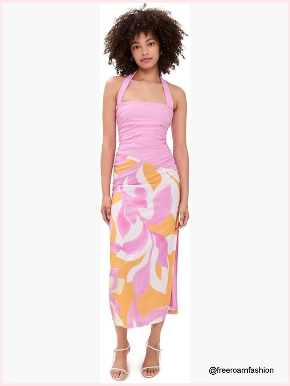 Women's Ruched Midi Dress with Halter Neck and Hidden Zip